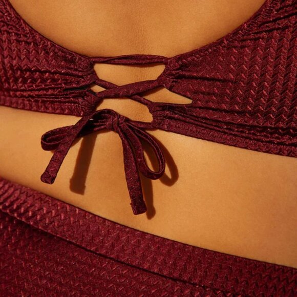 Berlook Plus Size Bikini Set 18 | 2X | NWT | Jacquard Ruched V-Neck Swimsuit - Picture 5 of 7